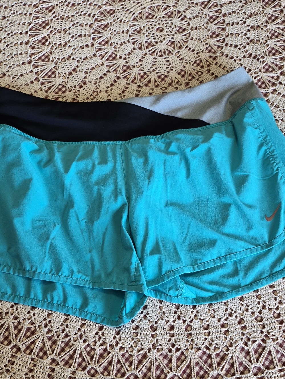 Nike Women's Teal Athletic Shorts with Black Waistband